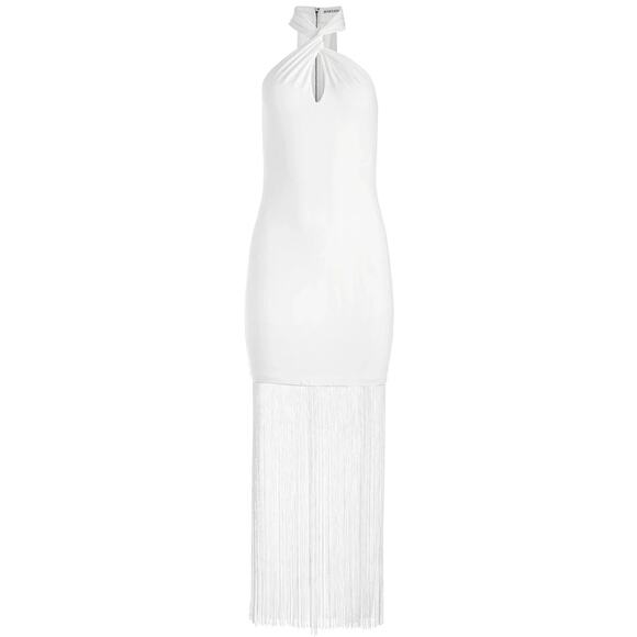 ALICE AND OLIVIA STEPH TWISTED NECK FRINGE COCKTAIL WEDDING DRESS SZ 8 - Picture 6 of 7